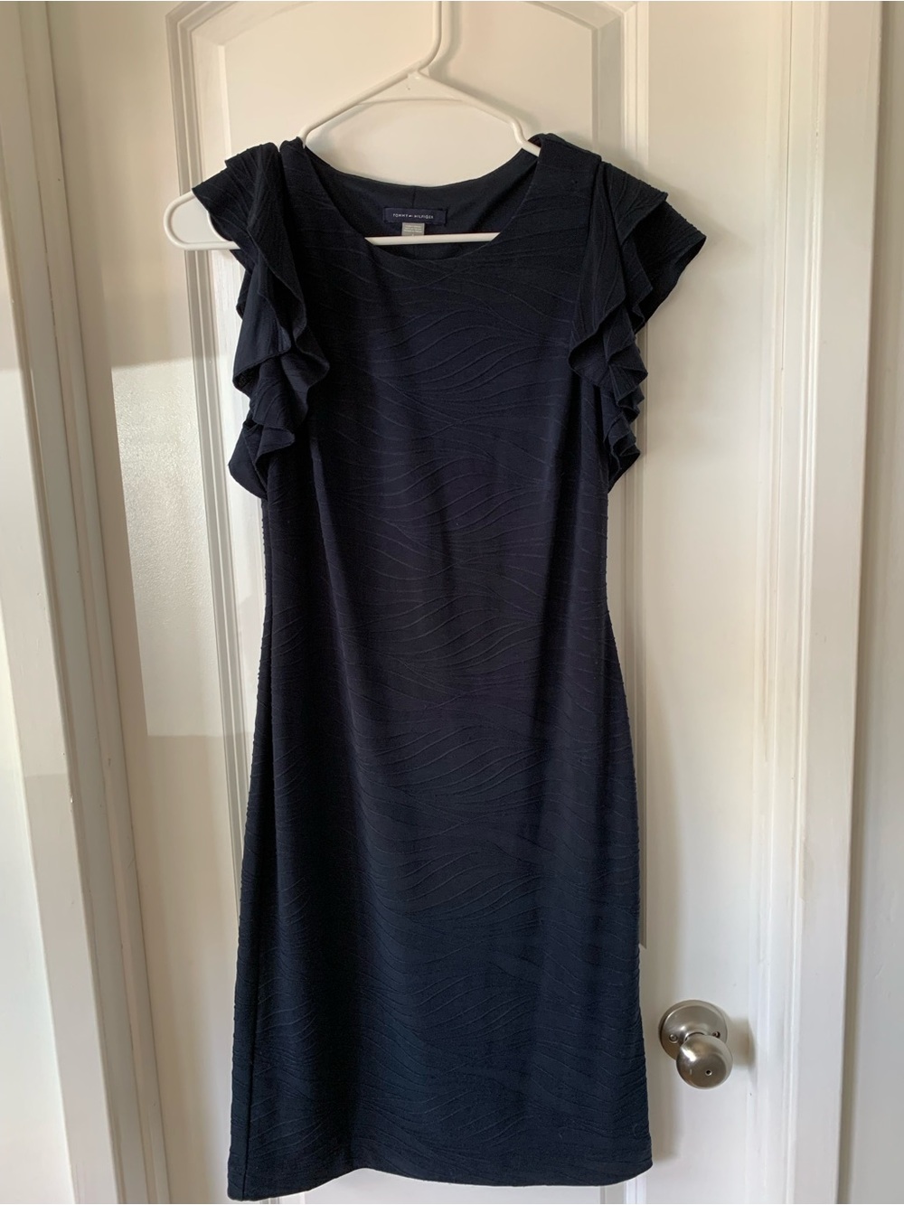 Elegant Navy Ruffle Sleeve Dress